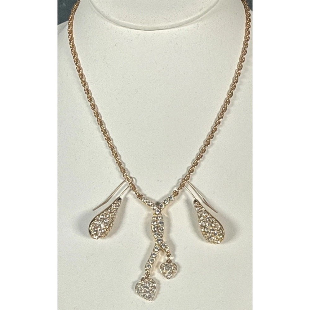Swarovski Signed Swan Logo Pave Crystal Puffed Heart Leaf Necklace & Earring Set
